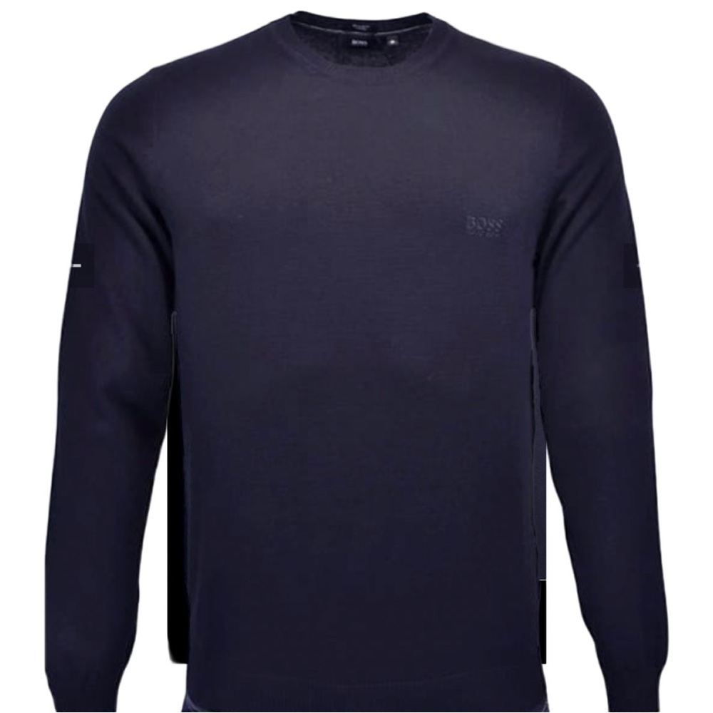 BOSS HUGO BOSS Wool Blend Logo Crewneck Pullover Sweater “Balduin” Dark Blue M